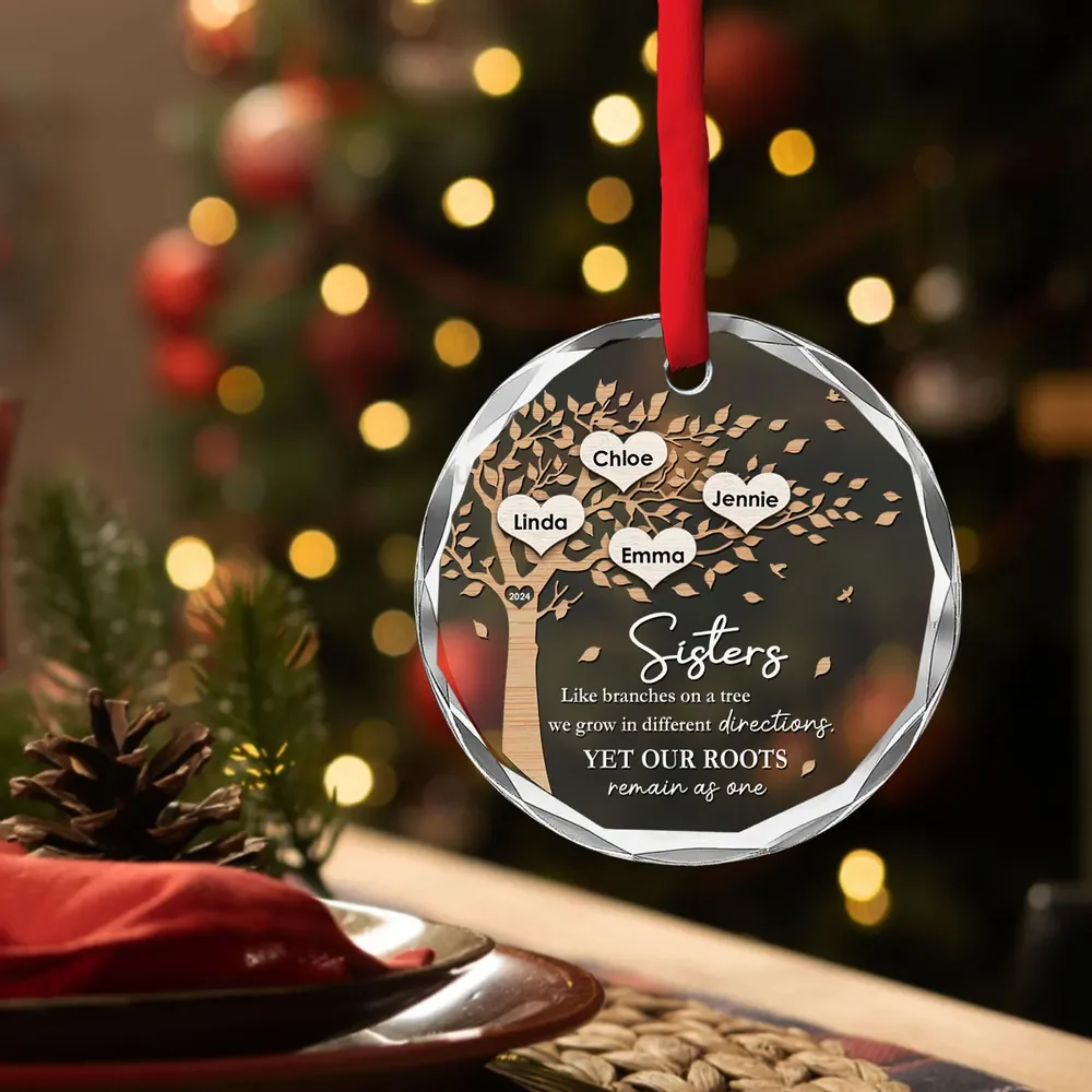 Our Roots Remain As One - Personalized Glass Ornament - Christmas Gift For Family, Sister HH01 - Image 3