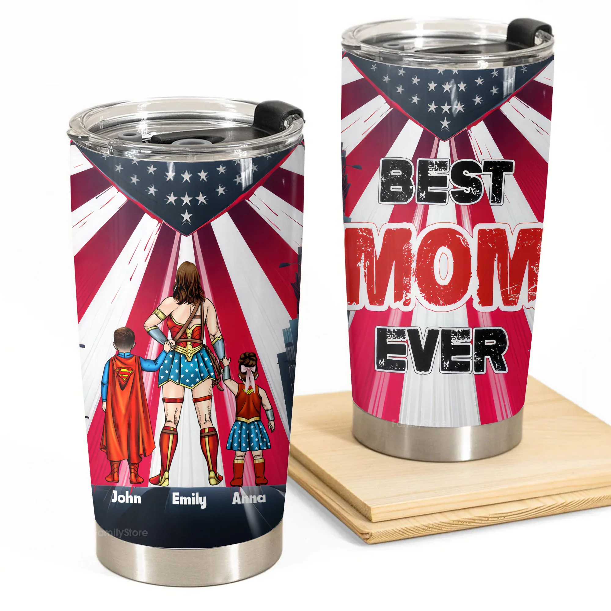 Our Super Hero Mom Has The Best Power - Personalized Stainless Steel Tumbler - Gift For Mom, Mother's Day | CL02 NA94