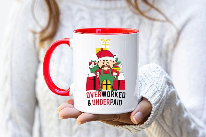 Overworked & Underpaid Elf Christmas - Accent Ceramic Mug - Image 2