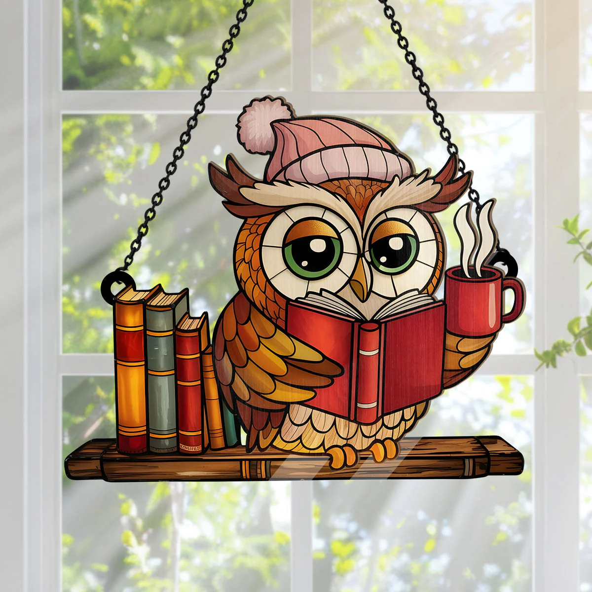 Owl And Book - Personalized Window Hanging Suncatcher - Image 2