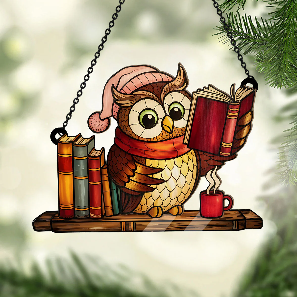Owl And Book - Personalized Window Hanging Suncatcher - Image 3