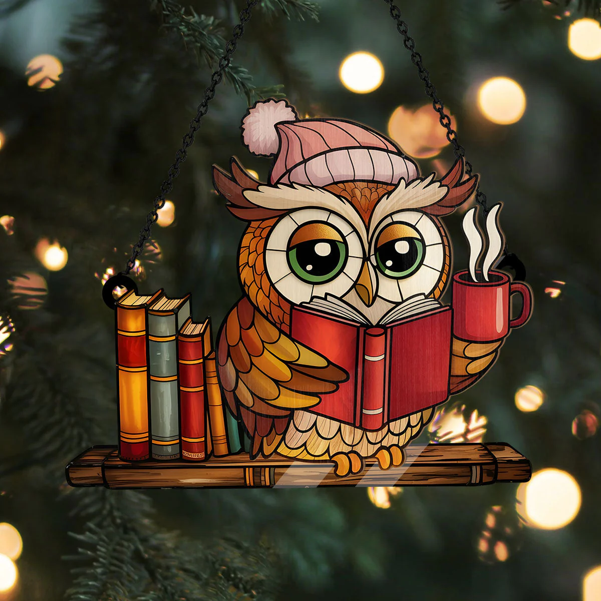 Owl And Book - Personalized Window Hanging Suncatcher - Image 5