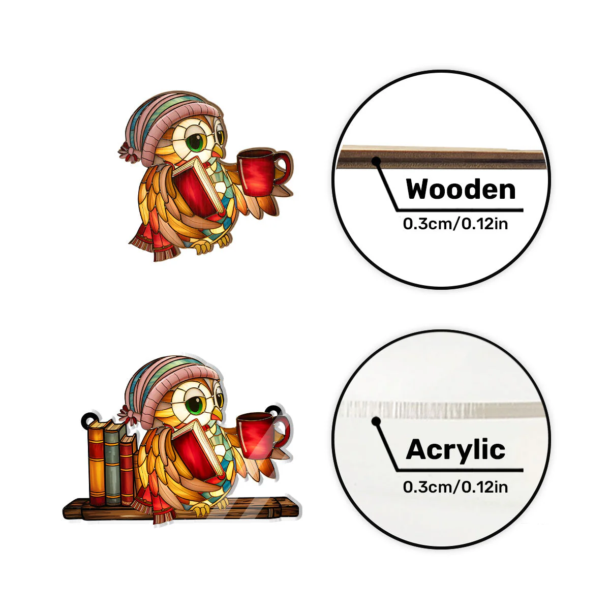 Owl And Book - Personalized Window Hanging Suncatcher - Image 7