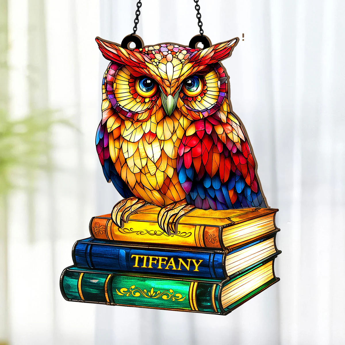 Owl On Books - Personalized Window Hanging Suncatcher - Image 4