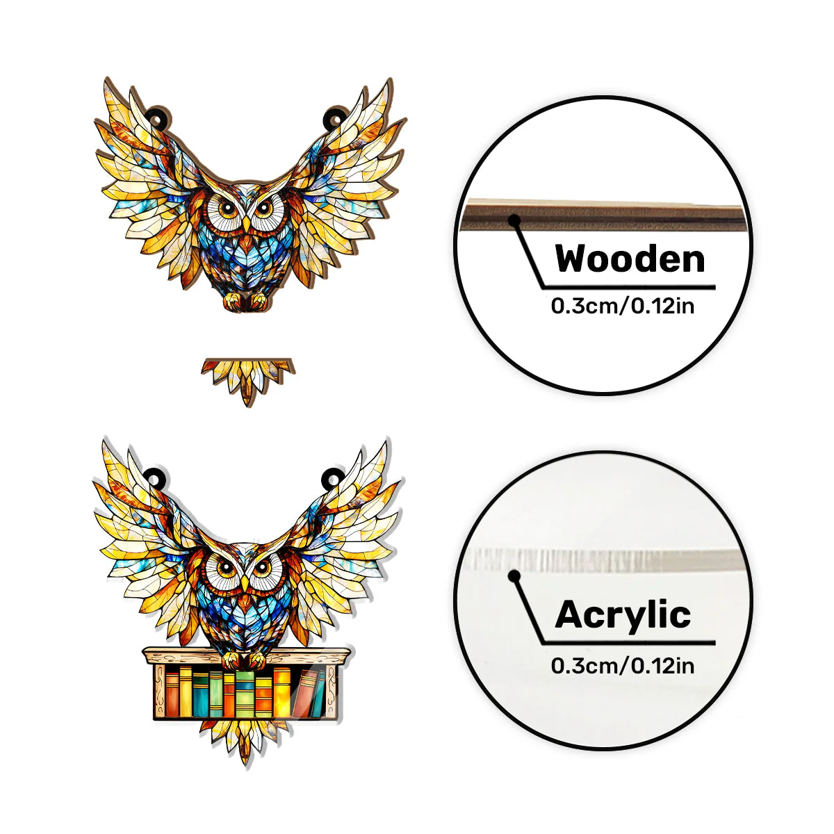 Owl On Books - Personalized Window Hanging Suncatcher - Image 6