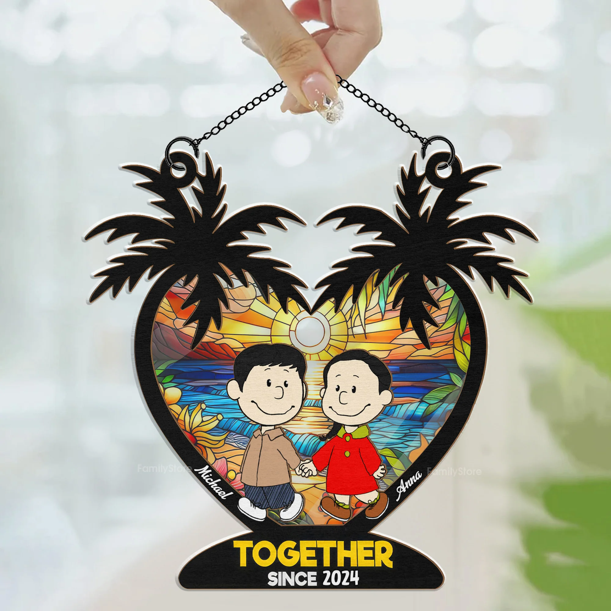Palm Tree Together Since 2024 Peanut - Personalized Window Hanging Suncatcher Ornament - Gift For Couple, Husband Wife | CL43 NH96 - Image 3