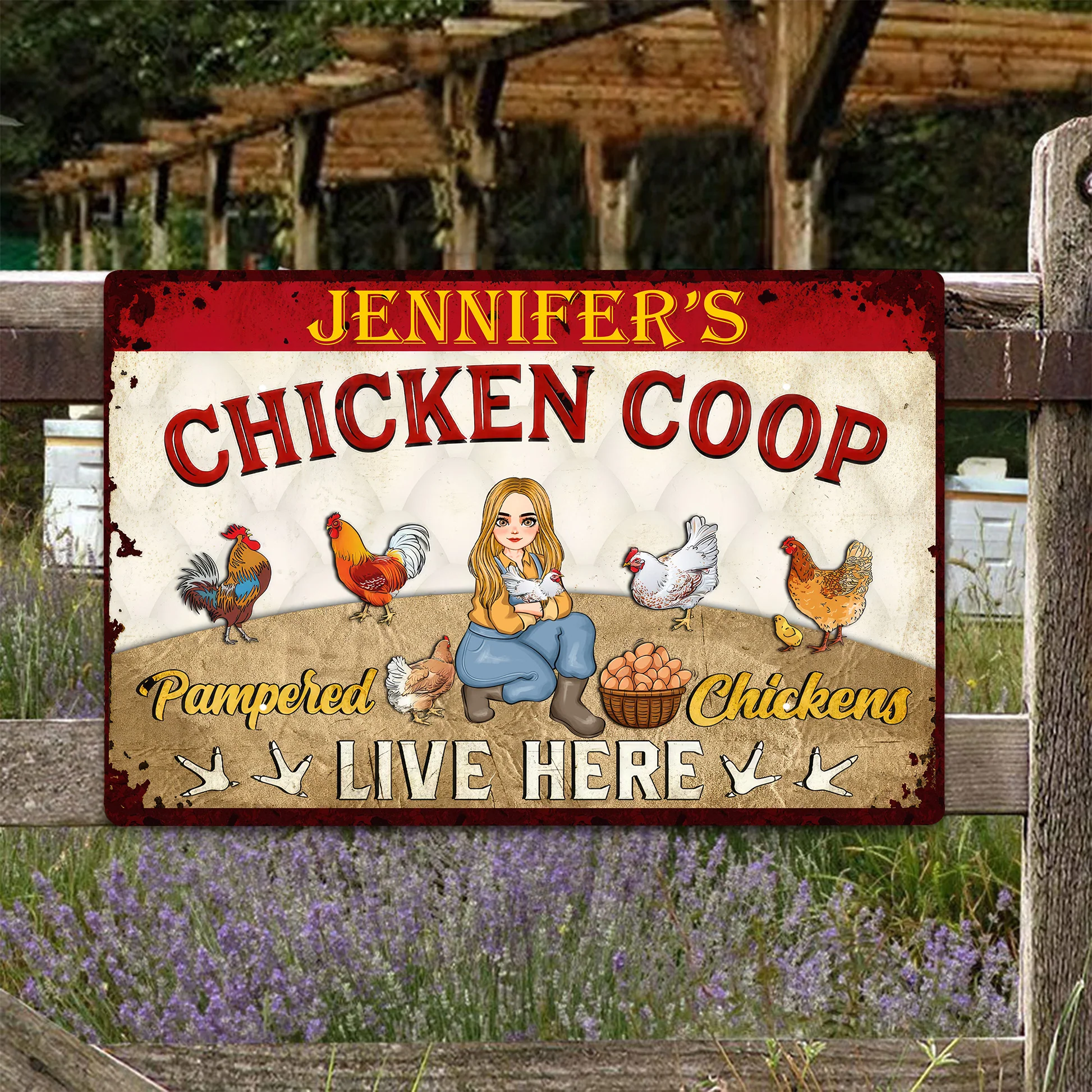Pampered Chickens Live Here  - Personalized Metal Sign - Gift For Mom, Grandma, Mothers Day, Farmers | GR17 NA94 - Image 2