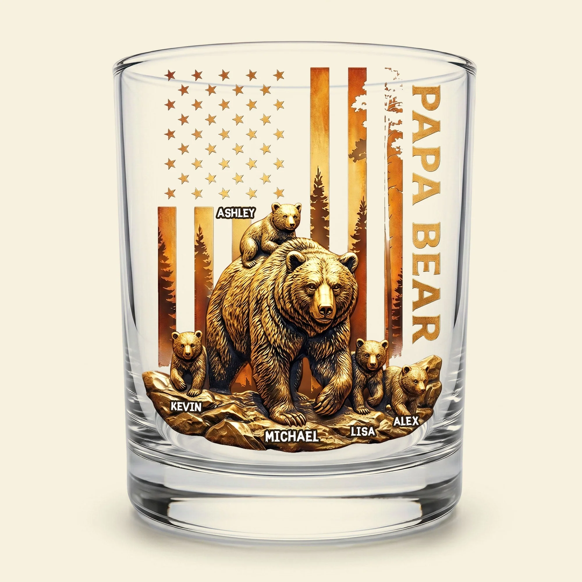 Papa Bear America Flag - Personalized Whiskey Glass - Gift For Dad - Image 3