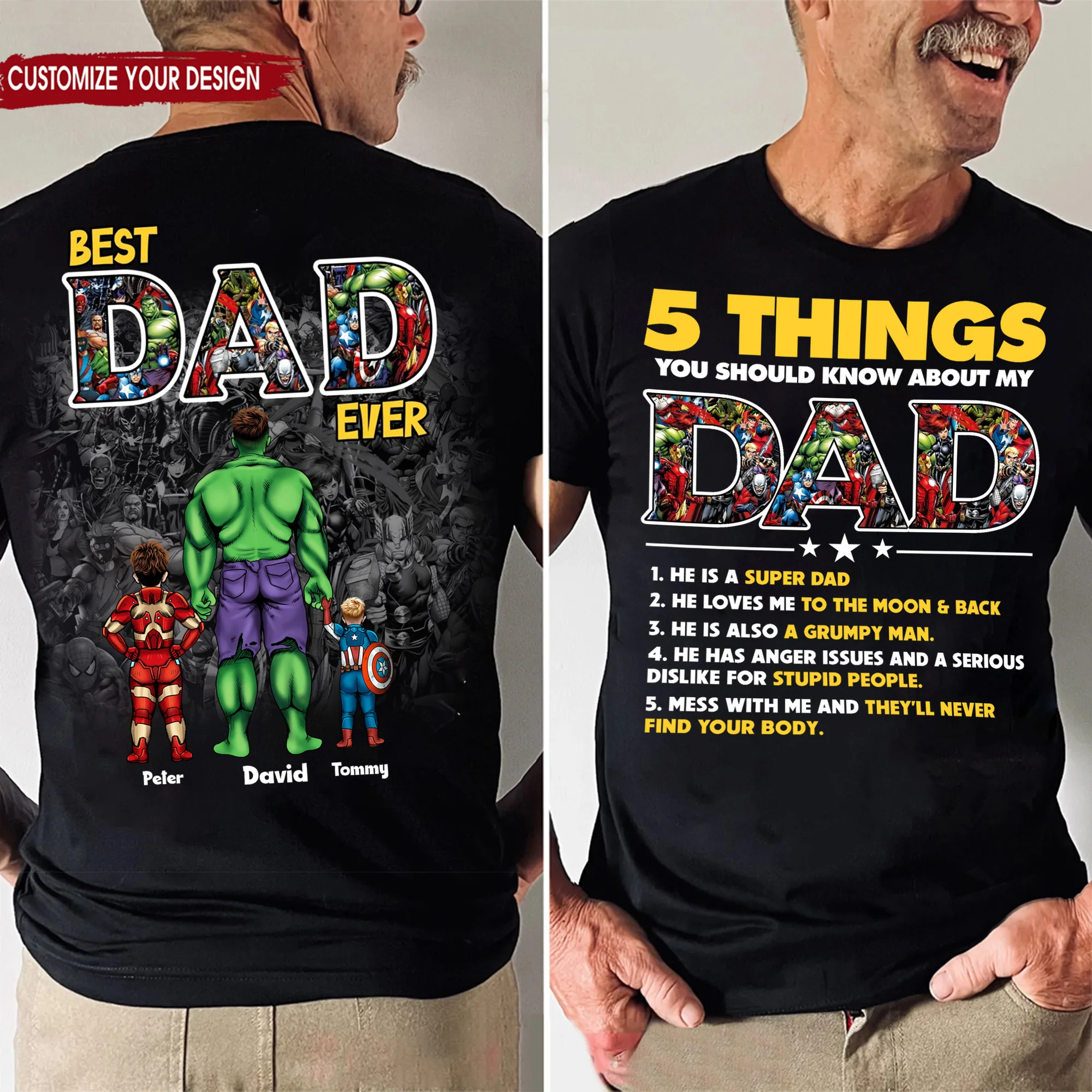Super Hero Papa I Love You For Ever - Gift For Dad, Husband, Father's Day - Personalized Shirt 2 Side - Image 2