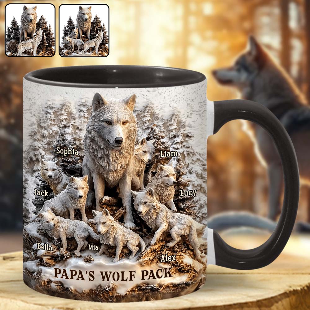 Papa's Wolf Pack - Personalized Accent Mug - Gift For Dad