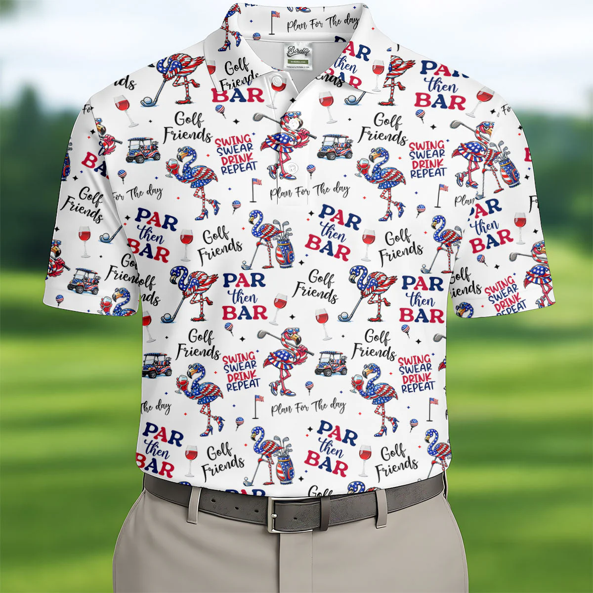 Par Then Bar Funny Flamingo Patriot - Personalized Polo Shirt - Gift For Dad, Grandpa, Golf Lovers - Image 2