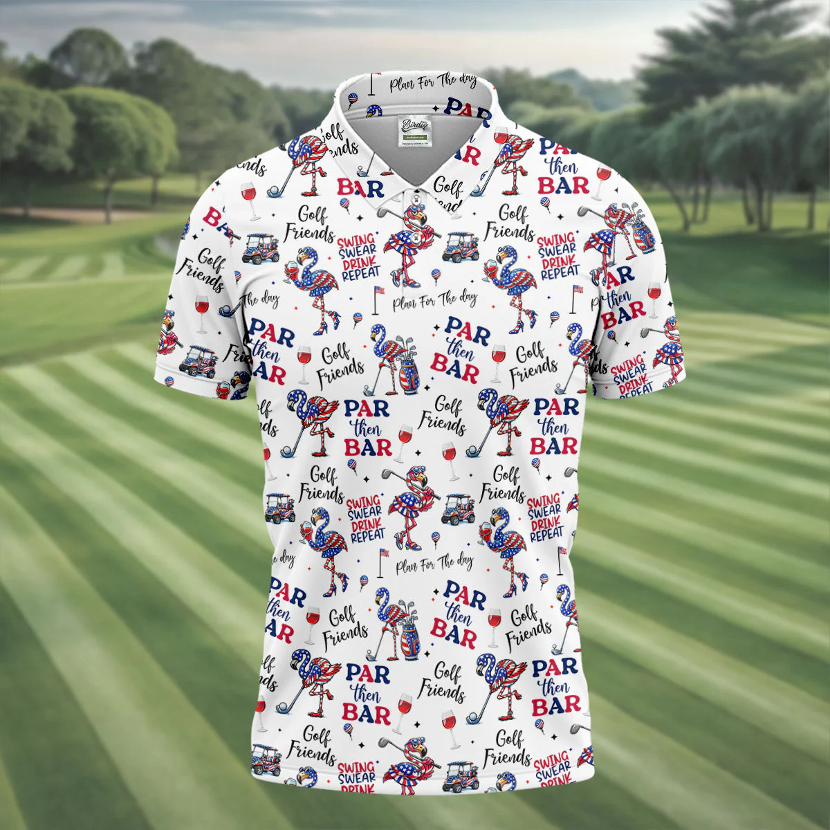 Par Then Bar Funny Flamingo Patriot - Personalized Polo Shirt - Gift For Dad, Grandpa, Golf Lovers - Image 3