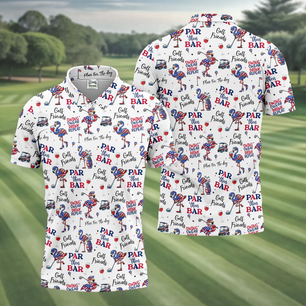 Par Then Bar Funny Flamingo Patriot - Personalized Polo Shirt - Gift For Dad, Grandpa, Golf Lovers - Image 4