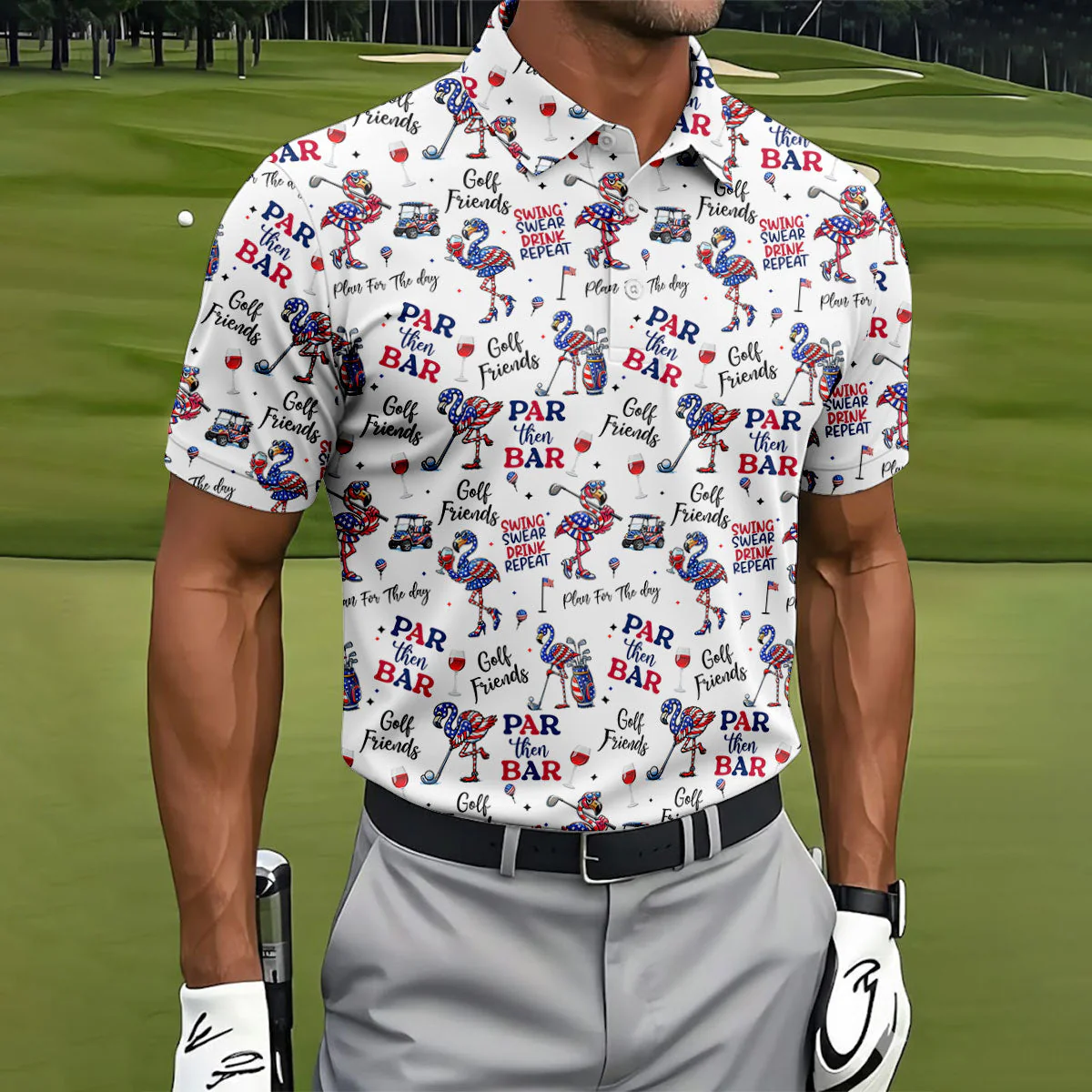 Par Then Bar Funny Flamingo Patriot - Personalized Polo Shirt - Gift For Dad, Grandpa, Golf Lovers - Image 5