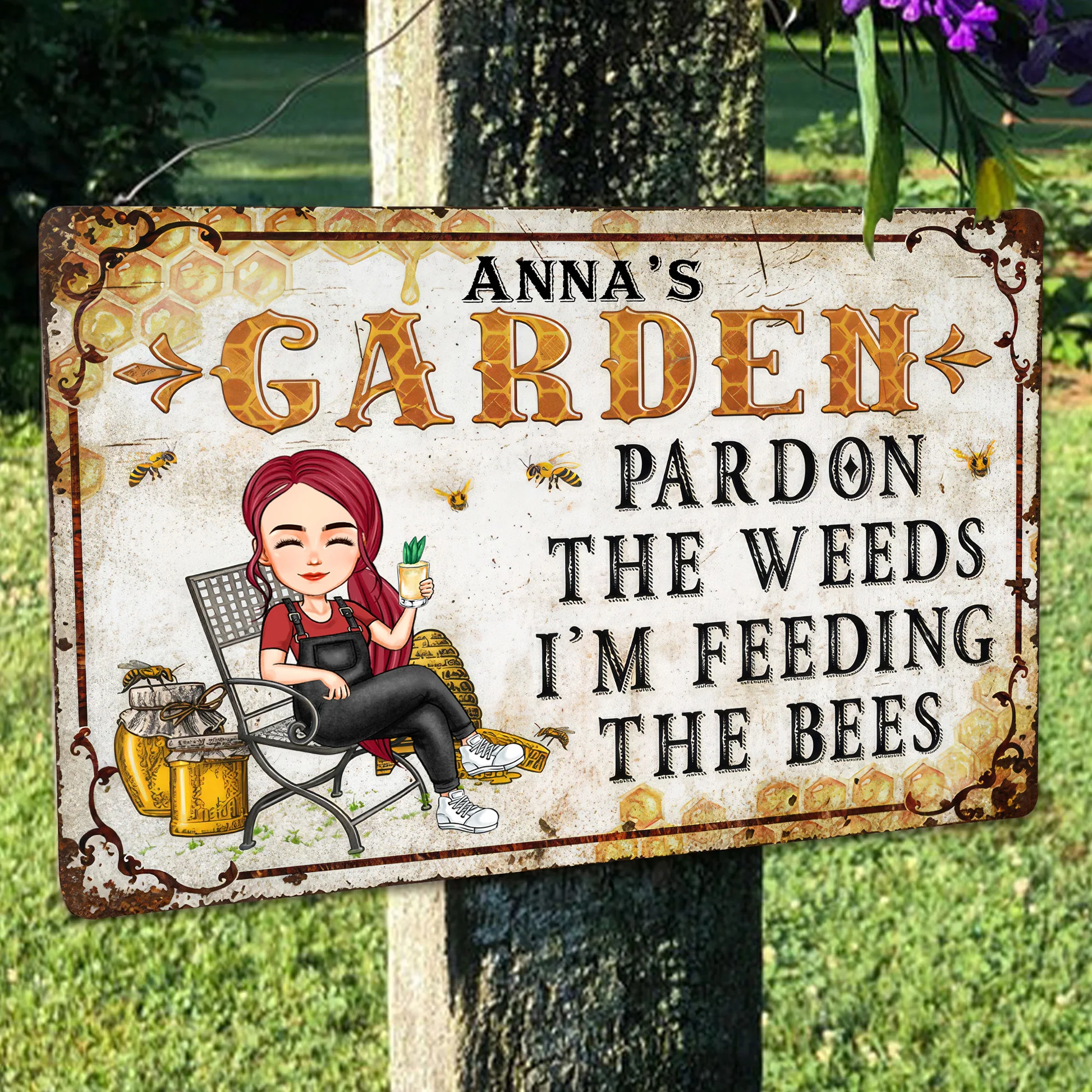 Pardon The Weeds I'm Feeding The Bees Gardening - Personalized Metal Sign - Gift For Mom, Mother's Day, Gardening Lovers, For Me Gift | GR21 NA94 - Image 3