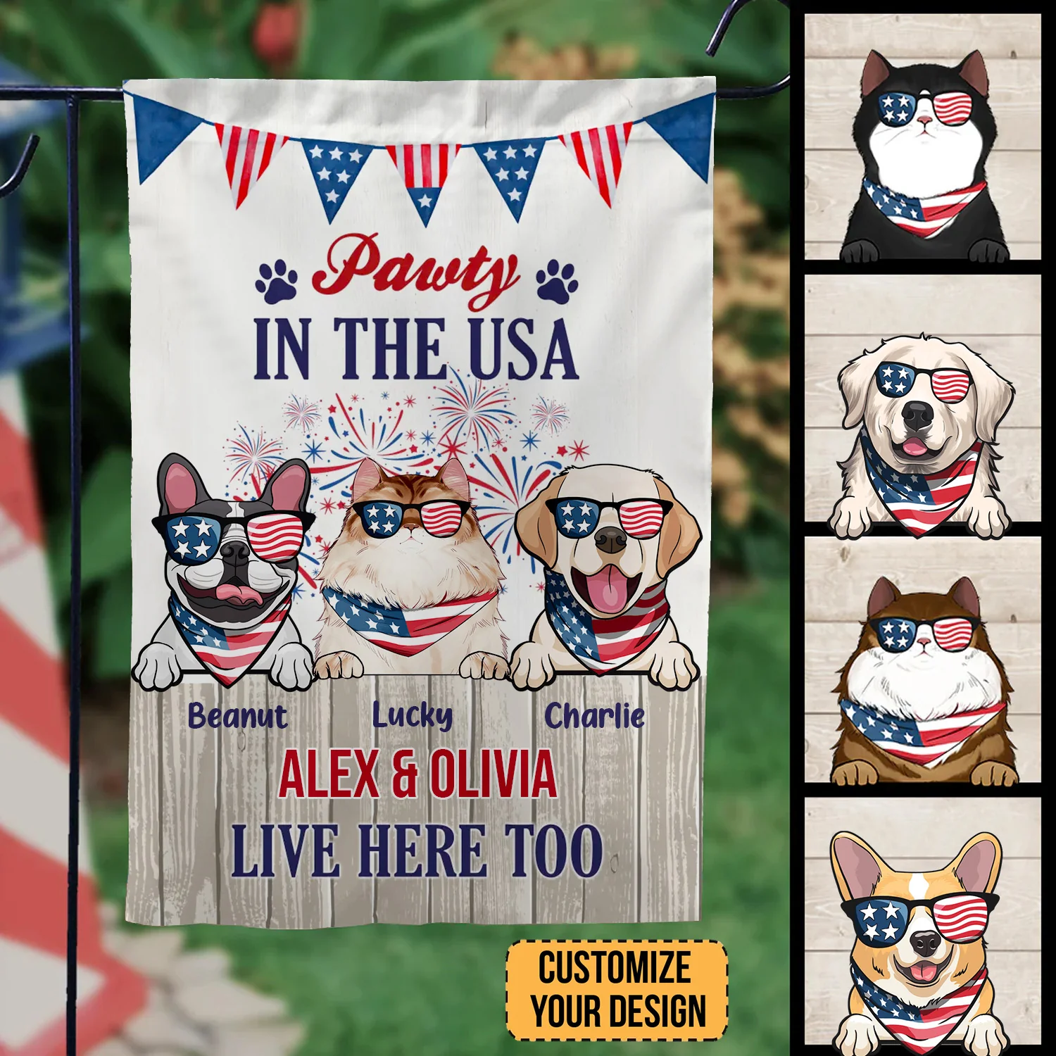 Party In The Usa Happy 4th July - Gift For Pet Lovers - Personalized Flag - Image 2
