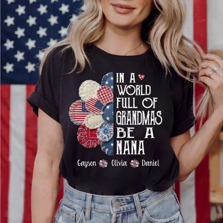 Patchwork Flower Nana And Grandkids Name - Personalized Shirt - Patriotic Gift For Mom, Grandma - Image 4