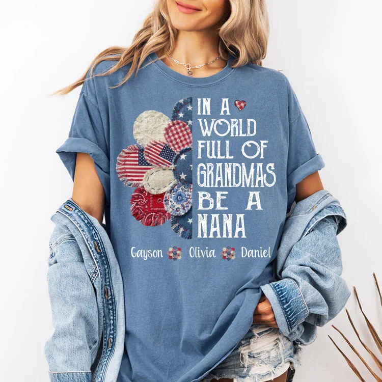 Patchwork Flower Nana And Grandkids Name - Personalized Shirt - Patriotic Gift For Mom, Grandma - Image 5