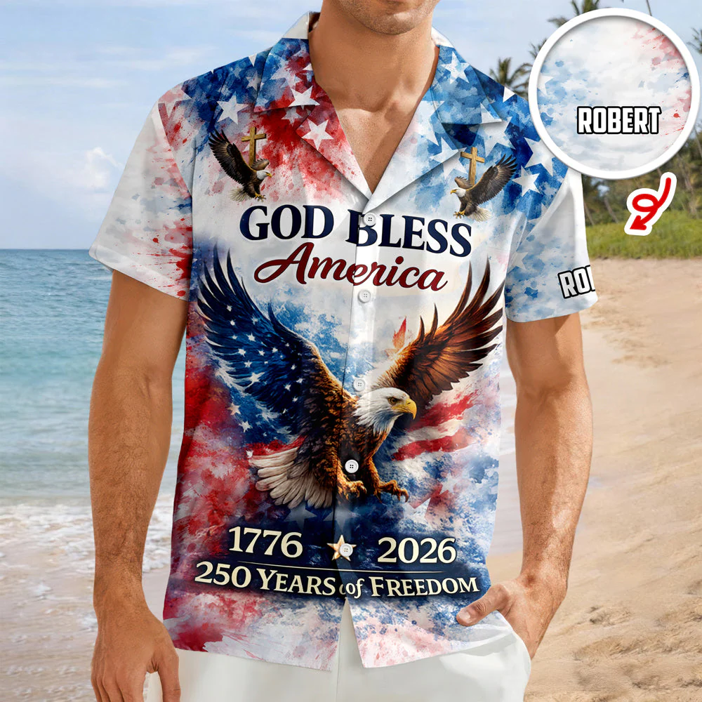 Patriotic 250th Anniversary God Bless America Eagle - Personalized Hawaiian Shirt - Gift for Dad, Husband, Grandpa HN02 - Image 6