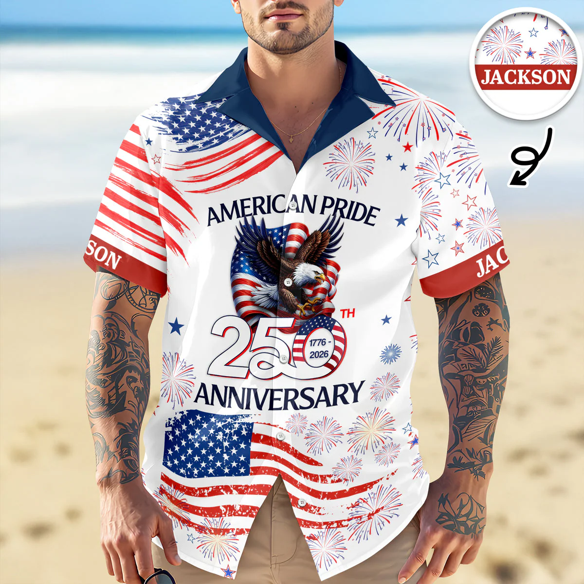 Patriotic 250th Anniversary God Bless America Eagle - Personalized Hawaiian Shirt - Gift for Dad, Husband, Grandpa HN02 - Image 4