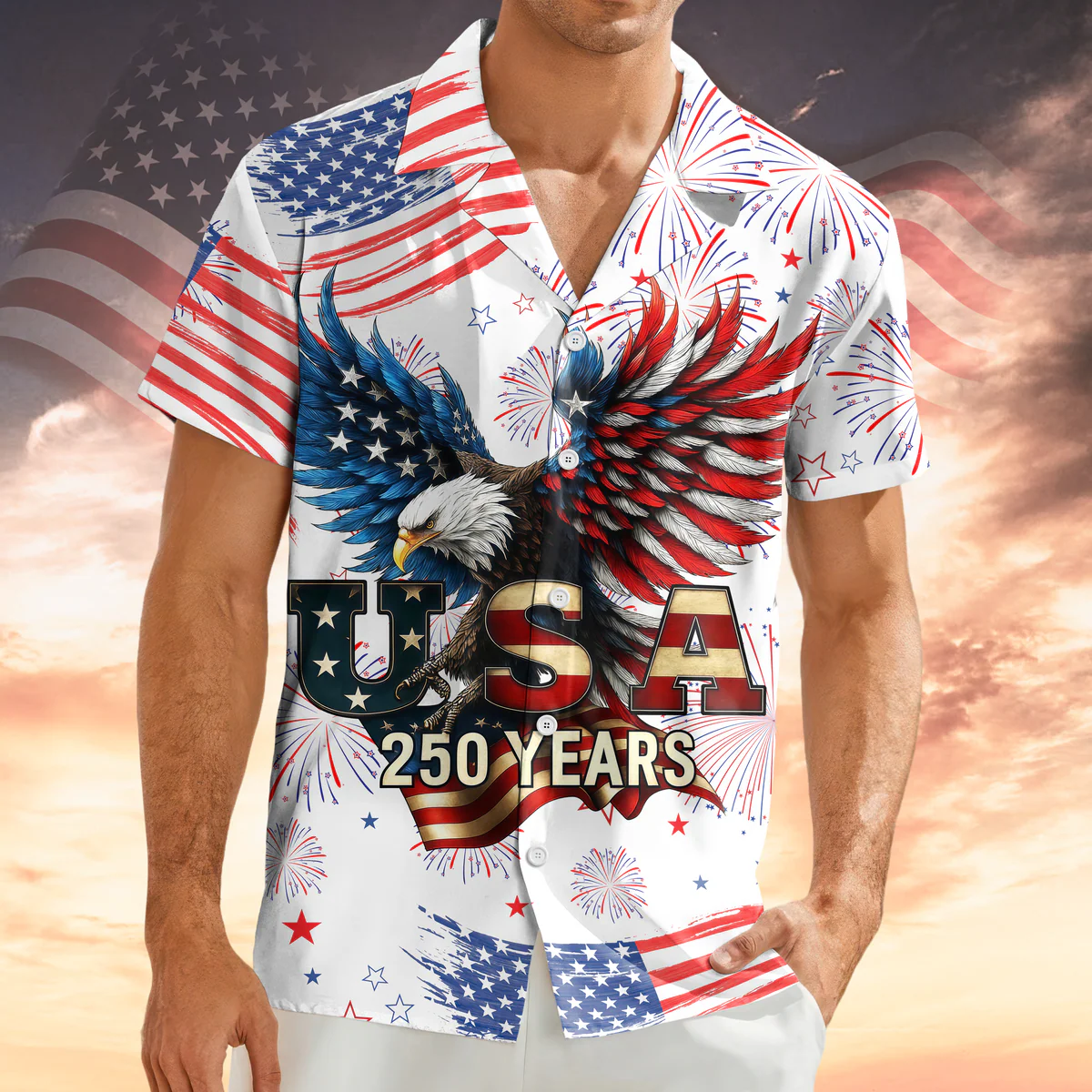Patriotic Bald Eagle USA 250 Years - Hawaiian Shirt - Gift for Dad, Husband, Grandpa HN02 - Image 8