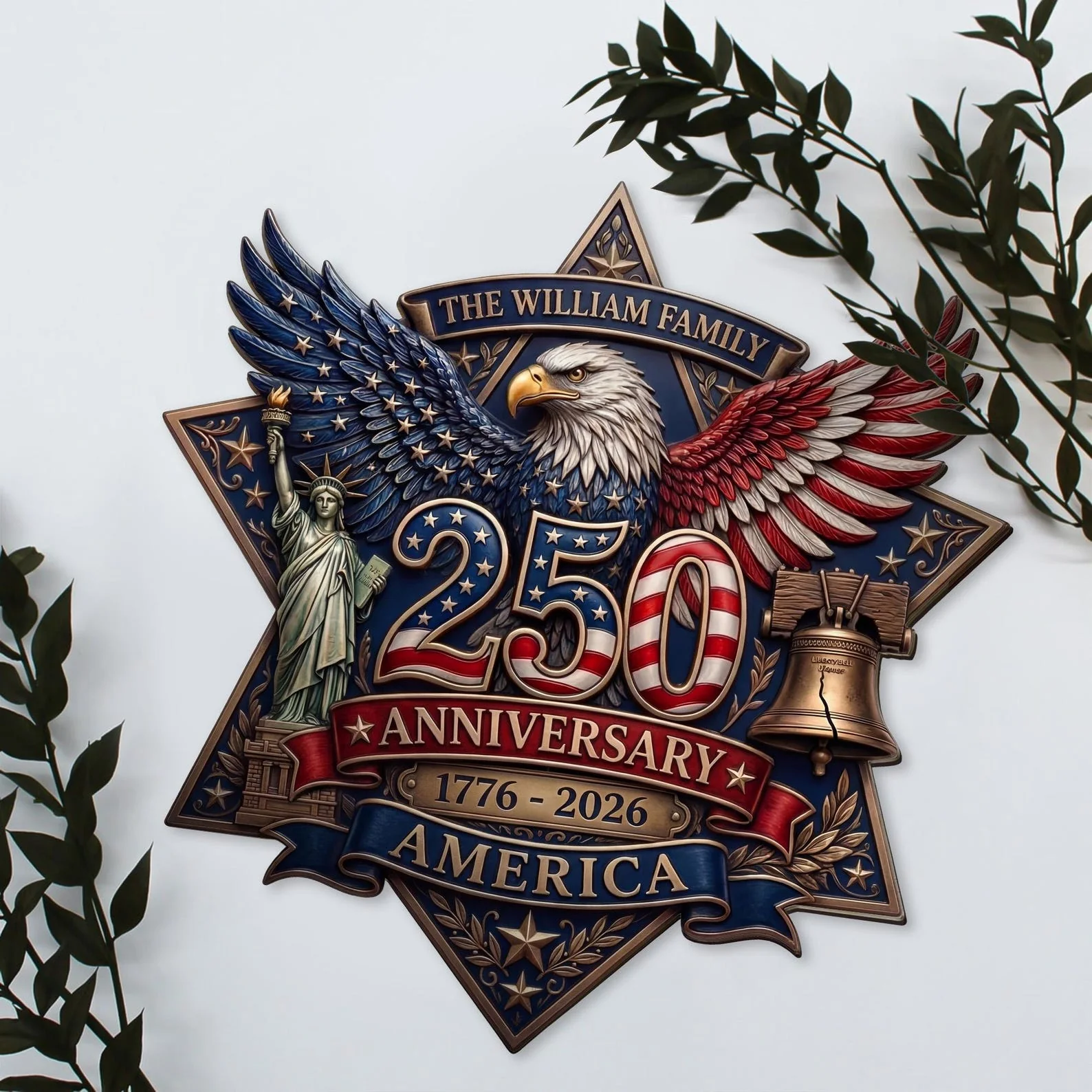 Patriotic Eagle 250th Anniversary America - Personalized Wood Sign - Gift For Patriotic Family