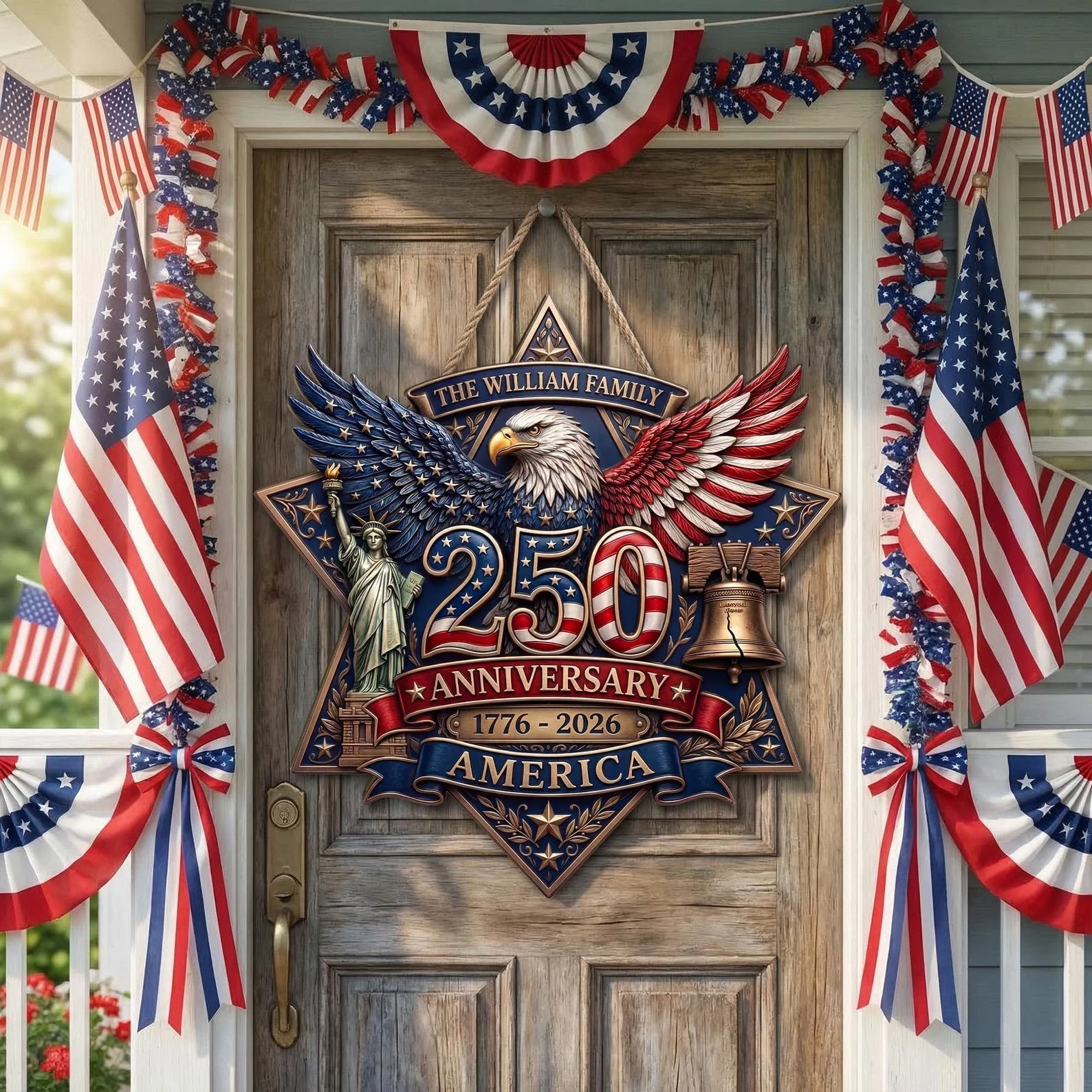 Patriotic Eagle 250th Anniversary America - Personalized Wood Sign - Gift For Patriotic Family - Image 2