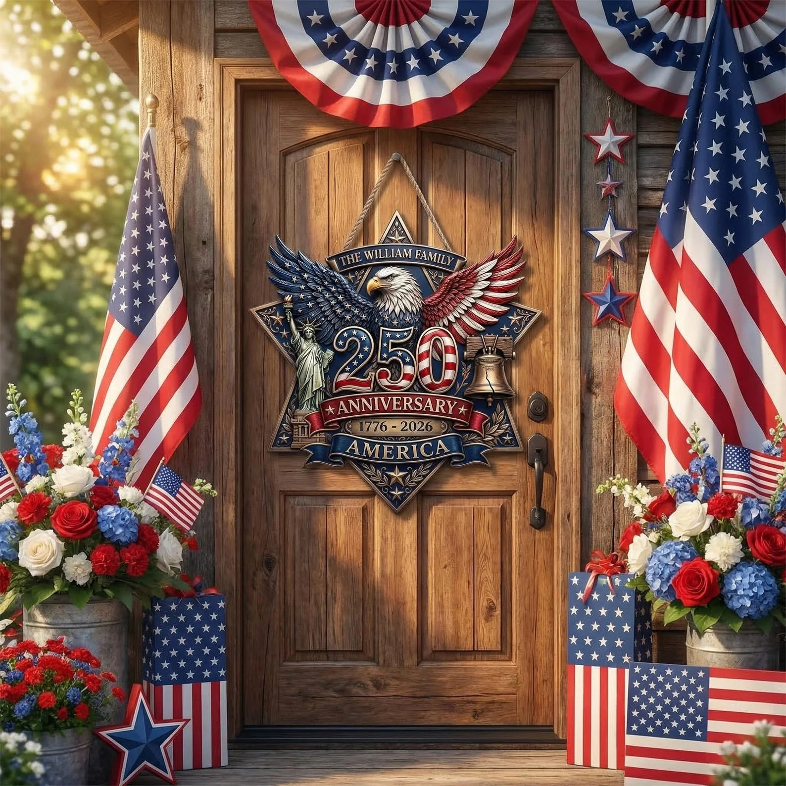 Patriotic Eagle 250th Anniversary America - Personalized Wood Sign - Gift For Patriotic Family - Image 3