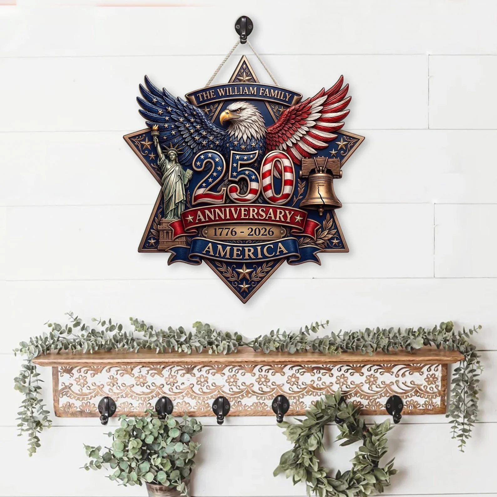 Patriotic Eagle 250th Anniversary America - Personalized Wood Sign - Gift For Patriotic Family - Image 6