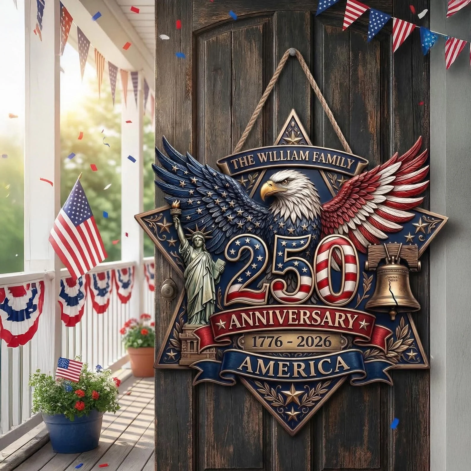 Patriotic Eagle 250th Anniversary America - Personalized Wood Sign - Gift For Patriotic Family - Image 7