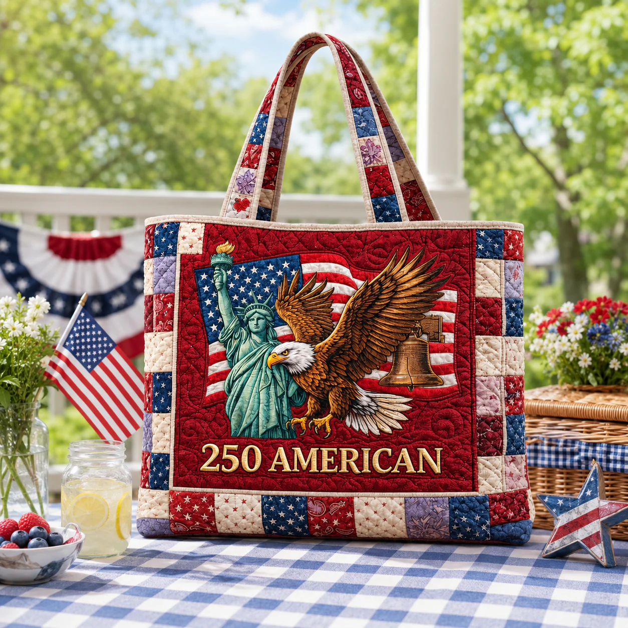 Patriotic Eagle American Flag 250th Anniversary - Personalized Quilted Tote Bag - Gift For Patriots - Image 2