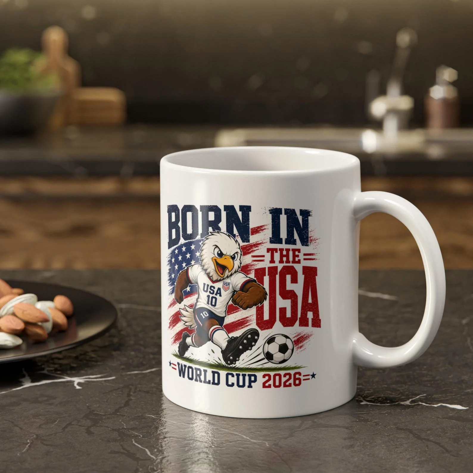 Patriotic Eagle Born In The USA World Soccer Cup - White Ceramic Mug - Gift For Football Fans VD01 CU6061817
