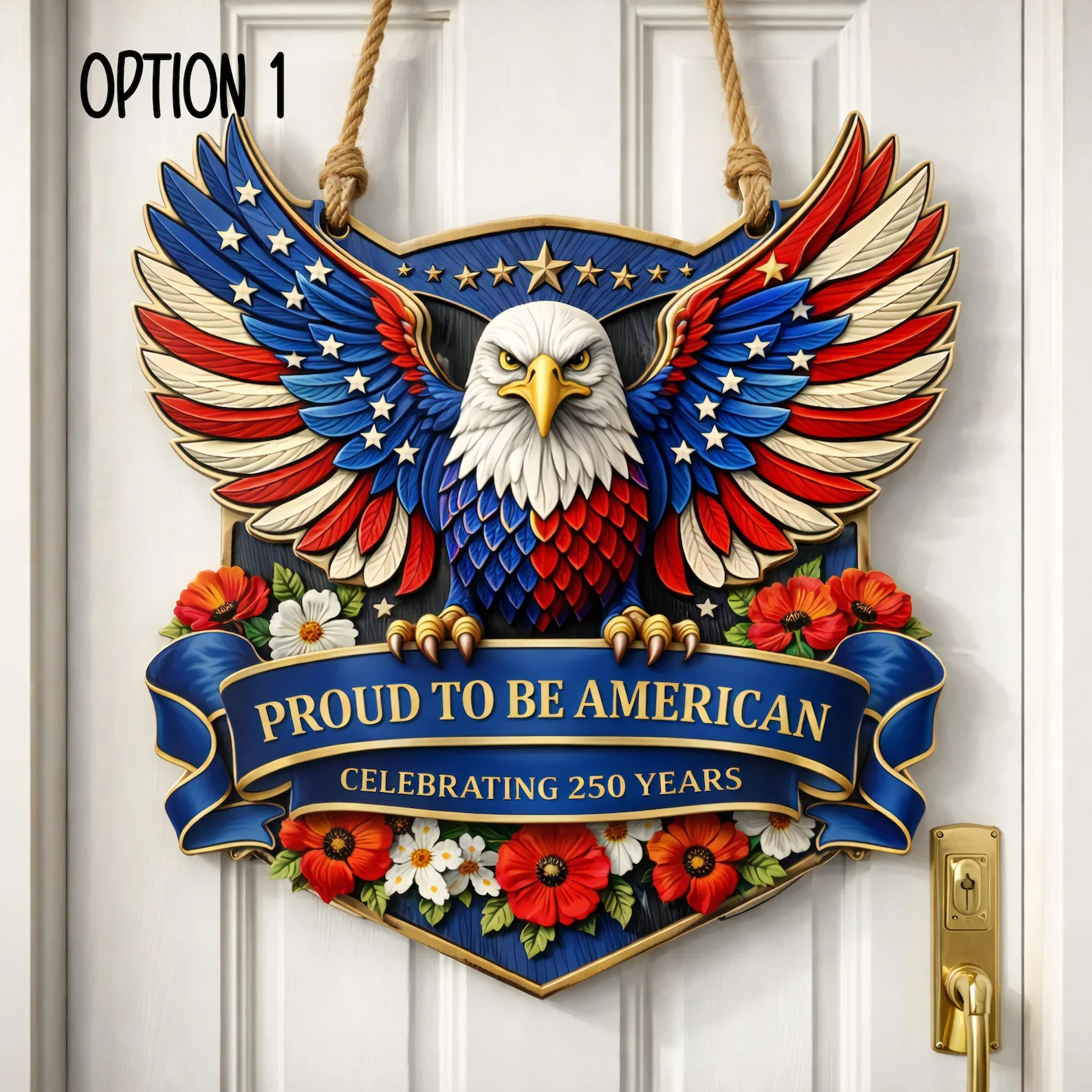Patriotic Eagle Proud To Be American Celebrating 250 Years - Wood Sign - Gift For Patriotic Family