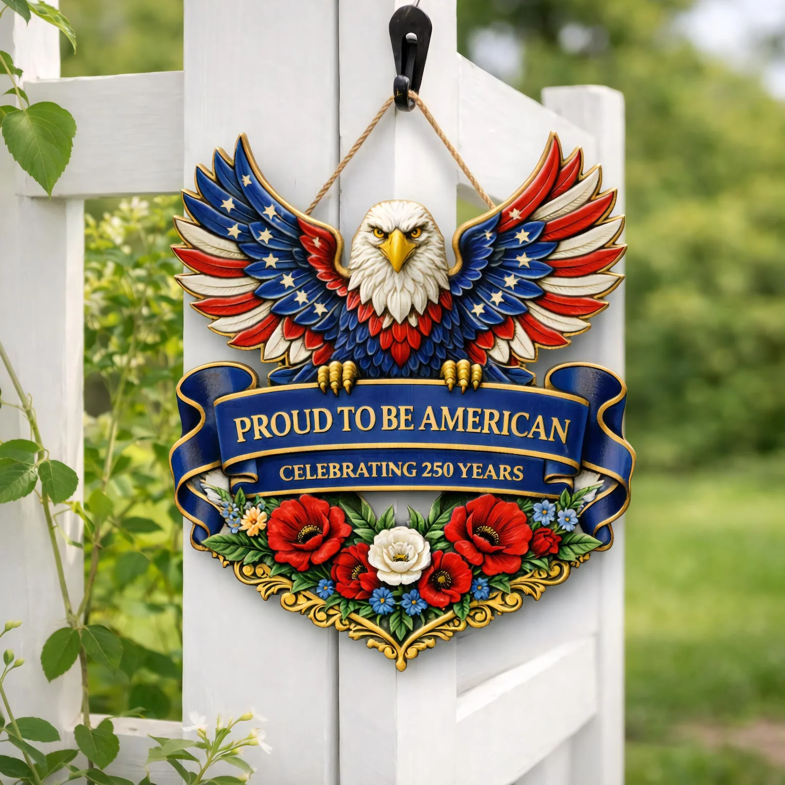 Patriotic Eagle Proud To Be American Celebrating 250 Years - Wood Sign - Gift For Patriotic Family - Image 3