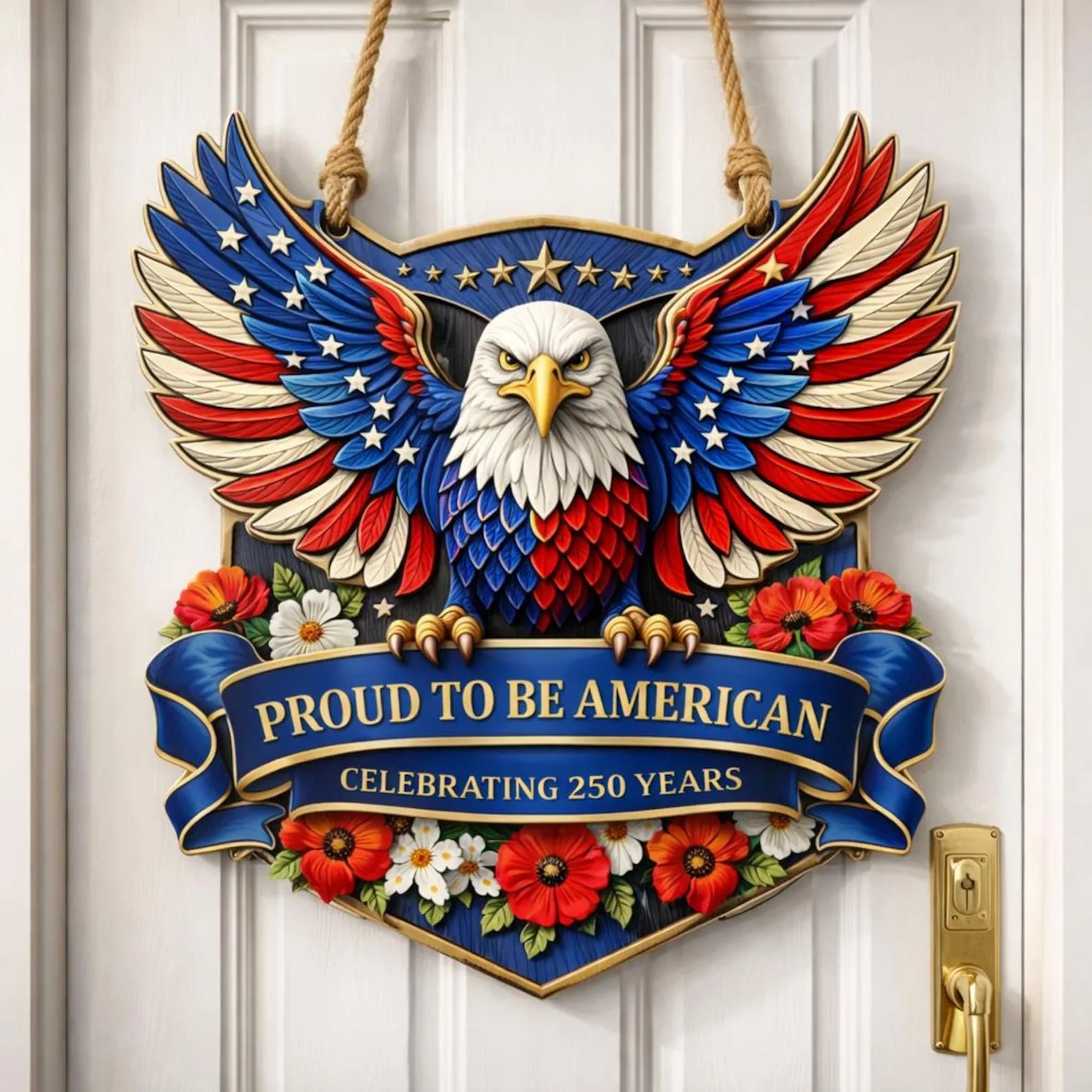 Patriotic Eagle Proud To Be American Celebrating 250 Years - Wood Sign - Gift For Patriotic Family - Image 4