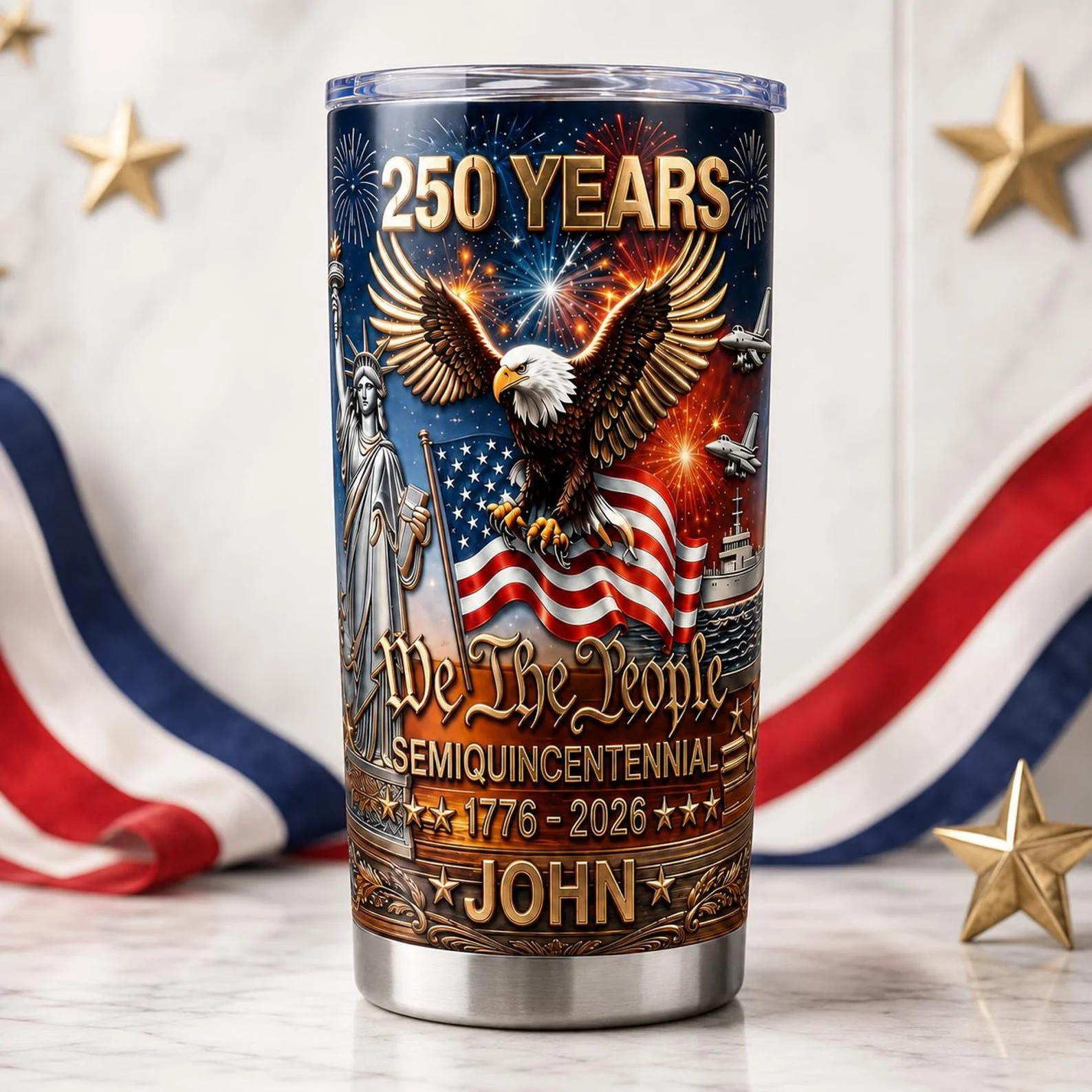 Patriotic Eagle Statue Liberty 250 Years Of America We The People - Personalized Tumbler- Gift For Patriots