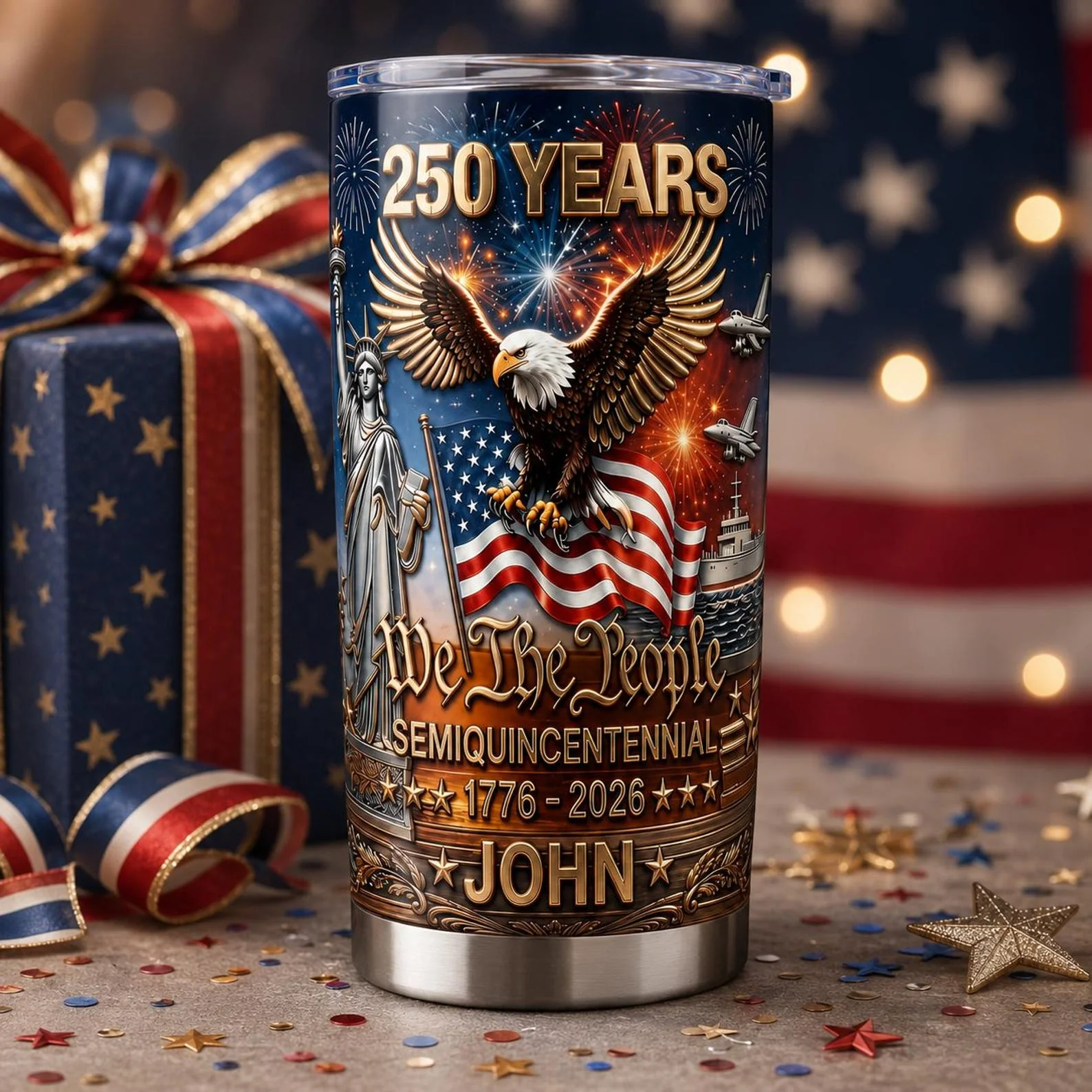 Patriotic Eagle Statue Liberty 250 Years Of America We The People - Personalized Tumbler- Gift For Patriots - Image 3