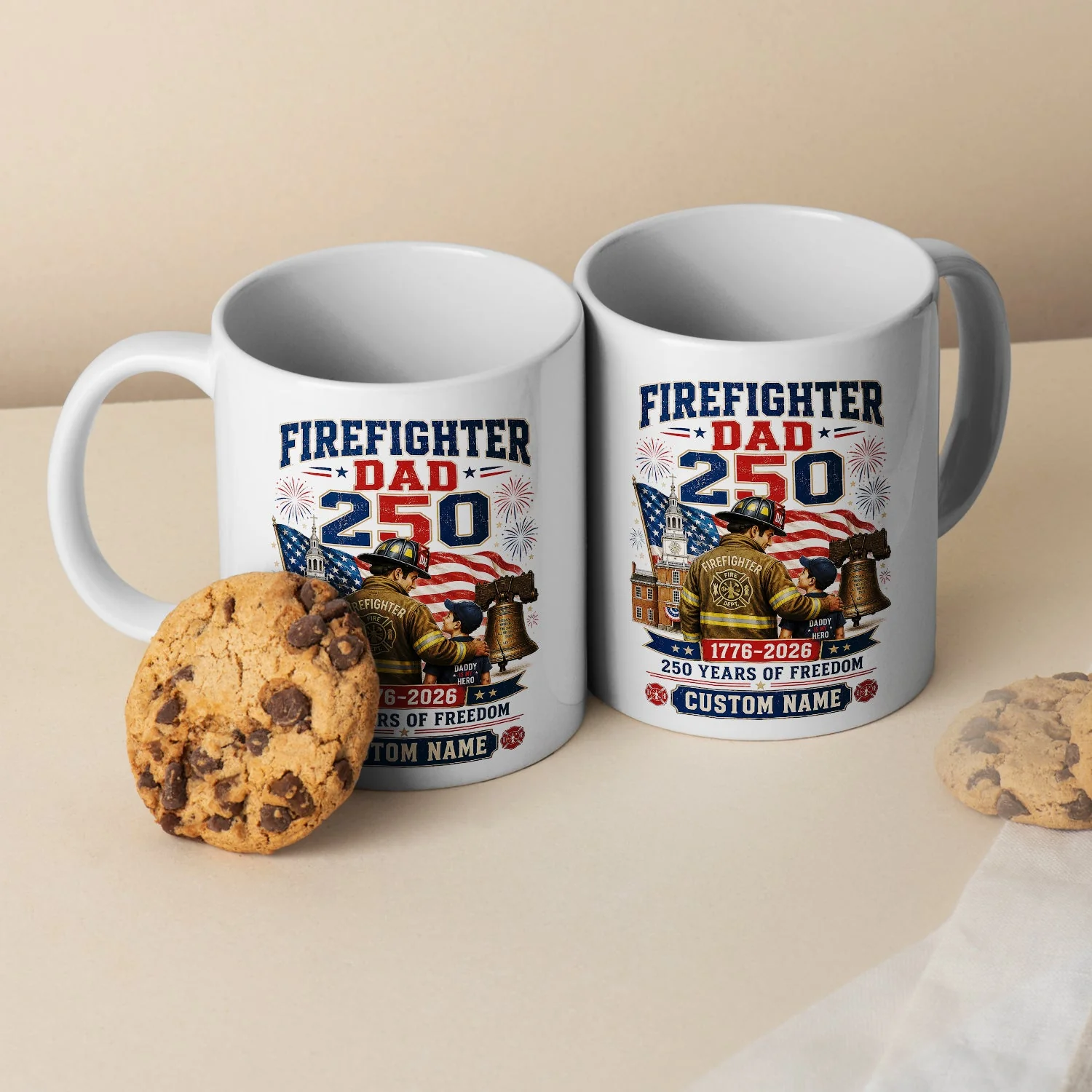 Patriotic Firefighter Dad 250 Years Of Freedom - Personalized White Ceramic Mug - Gift For Patriotic Dad - Image 2