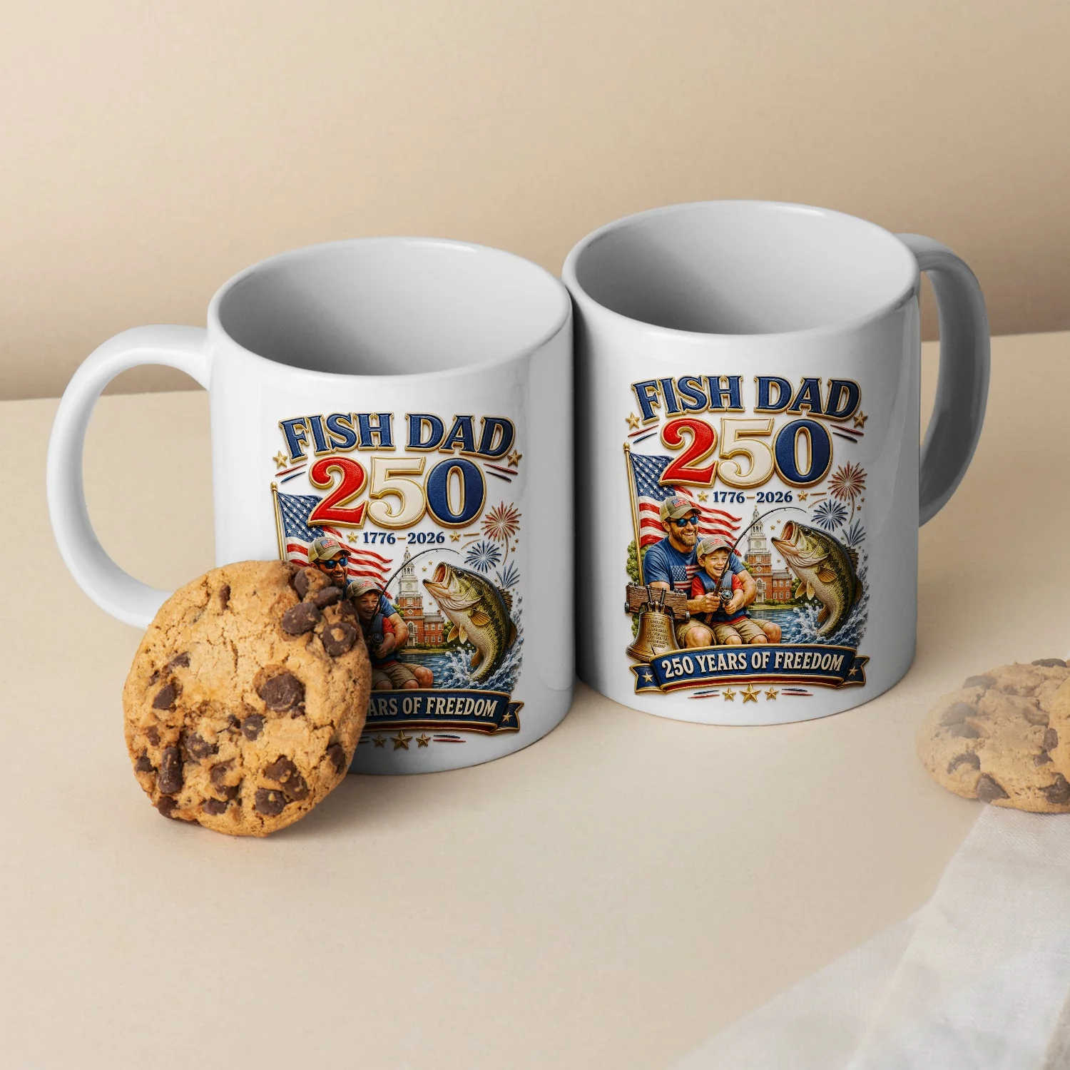 Patriotic Fish Dad 250 Years Of Freedom - Personalized White Ceramic Mug - Gift For Patriotic Dad - Image 2