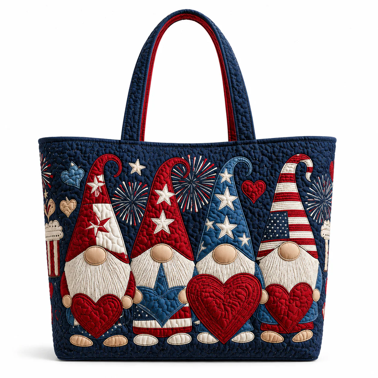 Patriotic Gnomes American Flag Fireworks Hearts - Quilted Tote Bag - Gift For Her - Image 4