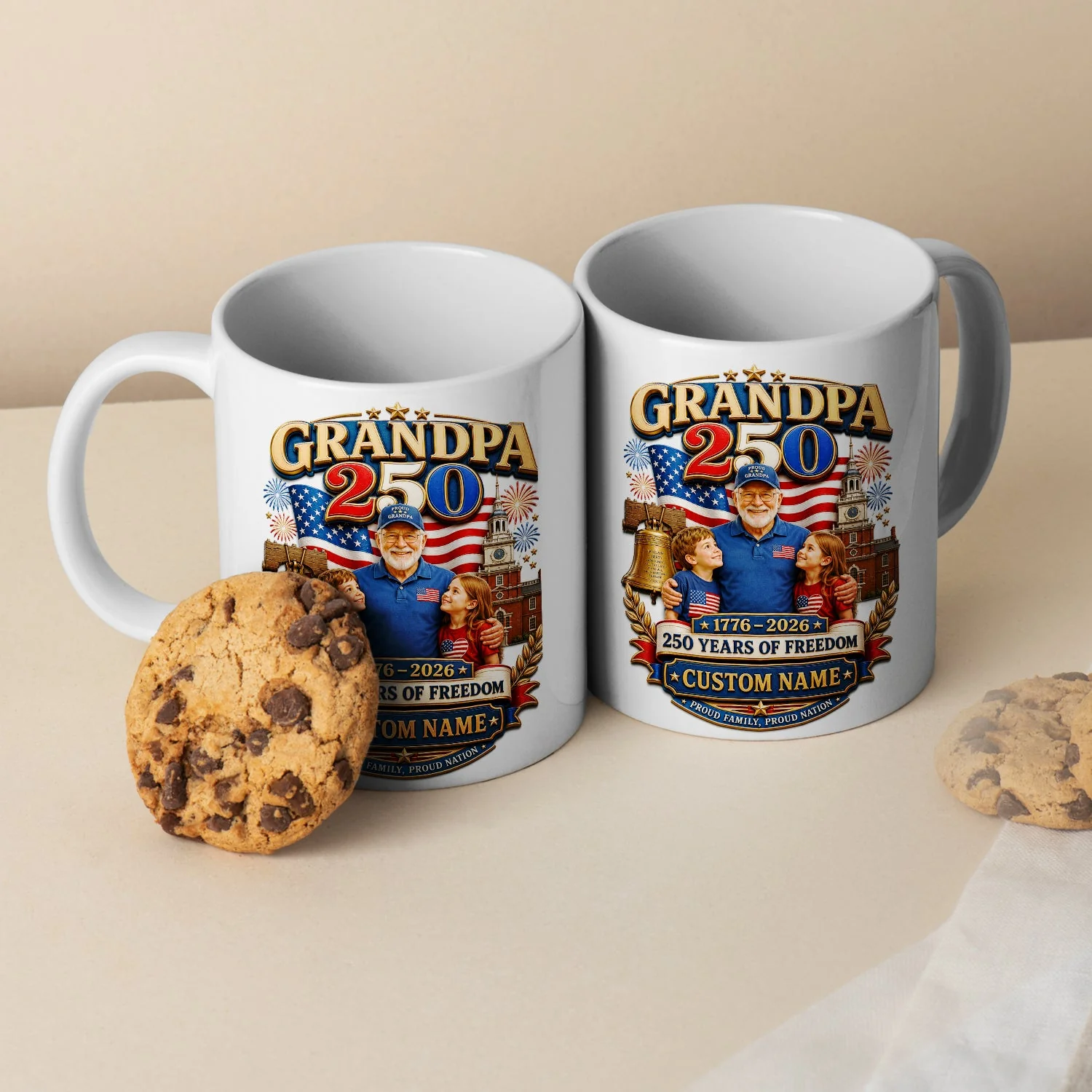 Patriotic Grandpa 250 Years Of Freedom - Personalized White Ceramic Mug - Gift For Patriotic Grandpa - Image 2