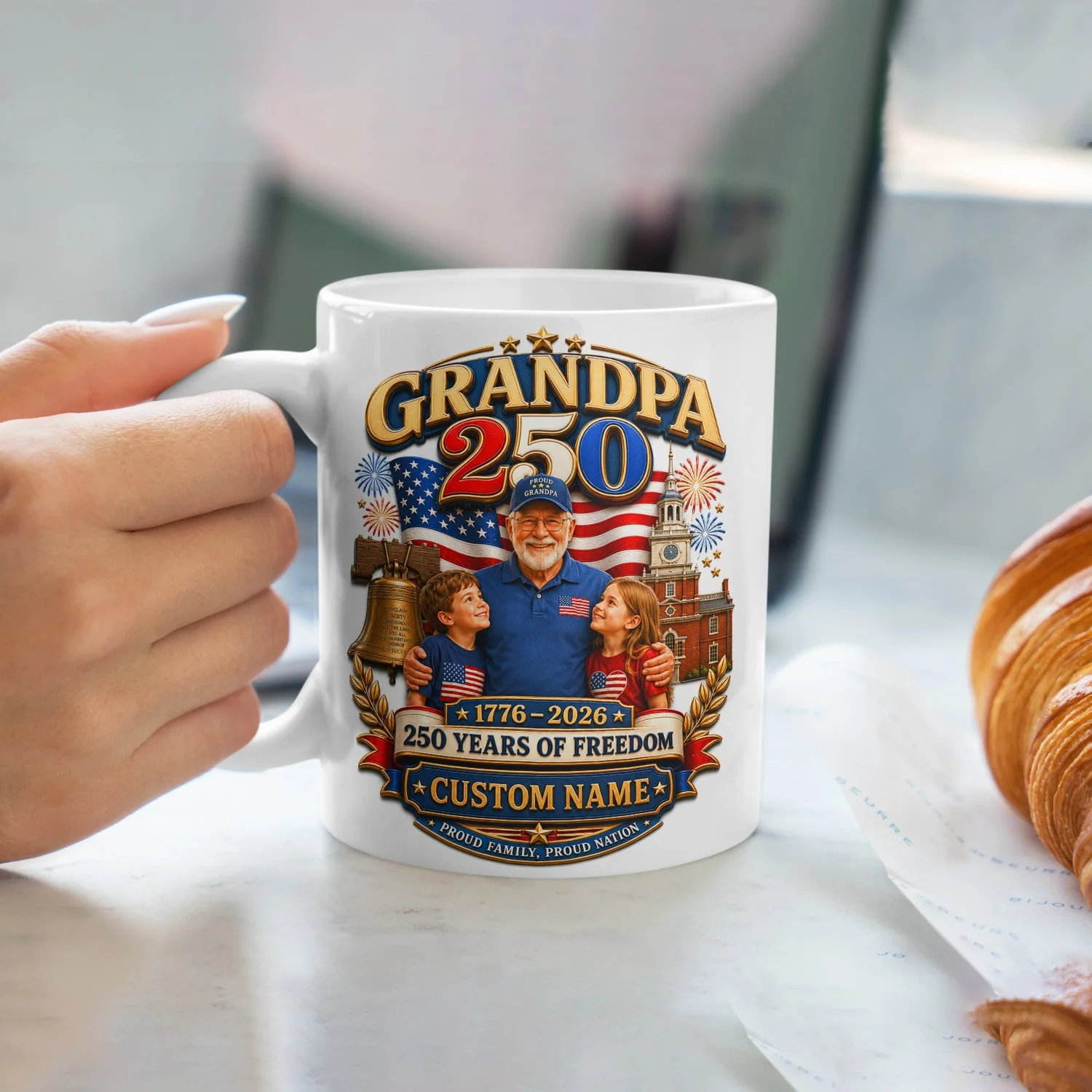 Patriotic Grandpa 250 Years Of Freedom - Personalized White Ceramic Mug - Gift For Patriotic Grandpa - Image 3