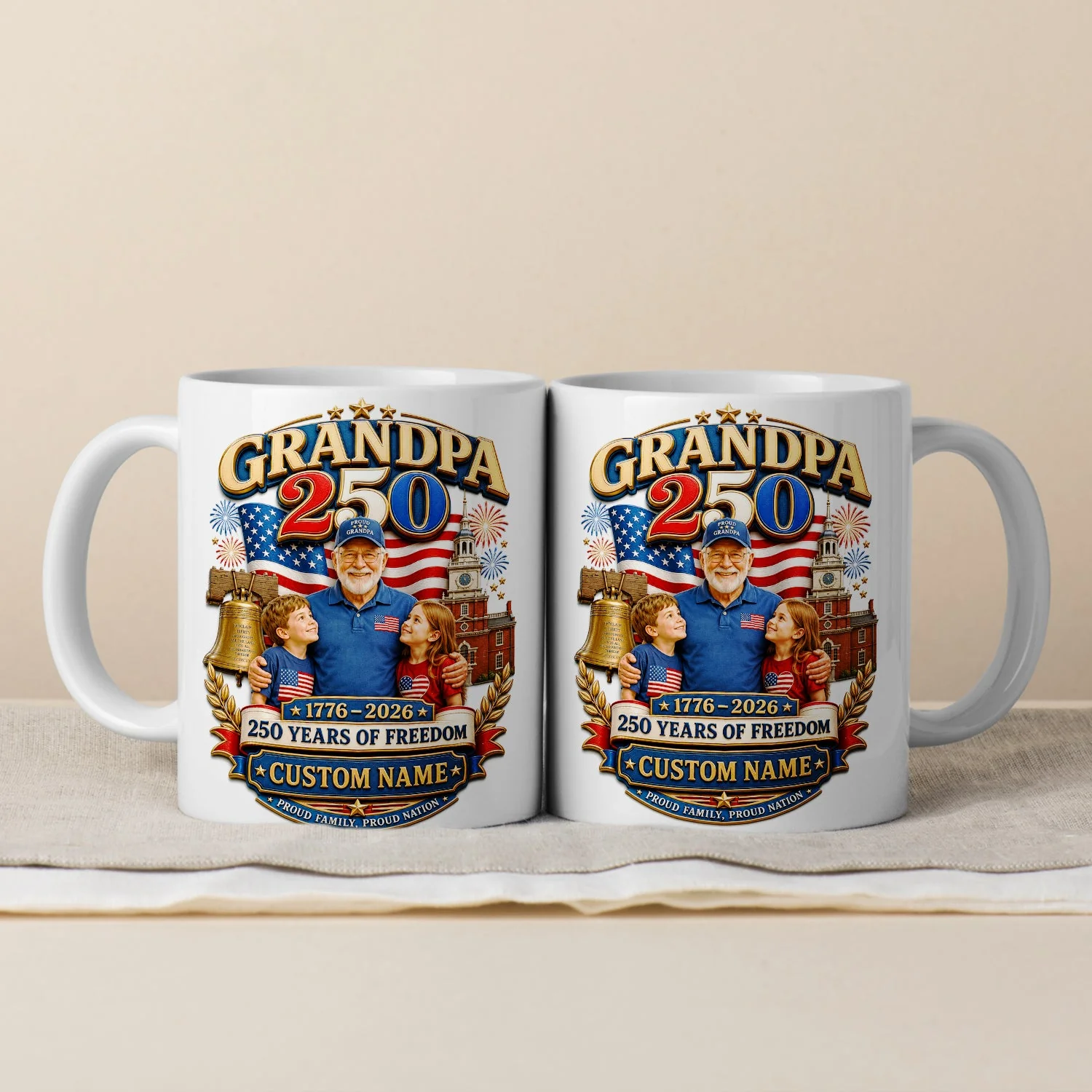 Patriotic Grandpa 250 Years Of Freedom - Personalized White Ceramic Mug - Gift For Patriotic Grandpa - Image 4