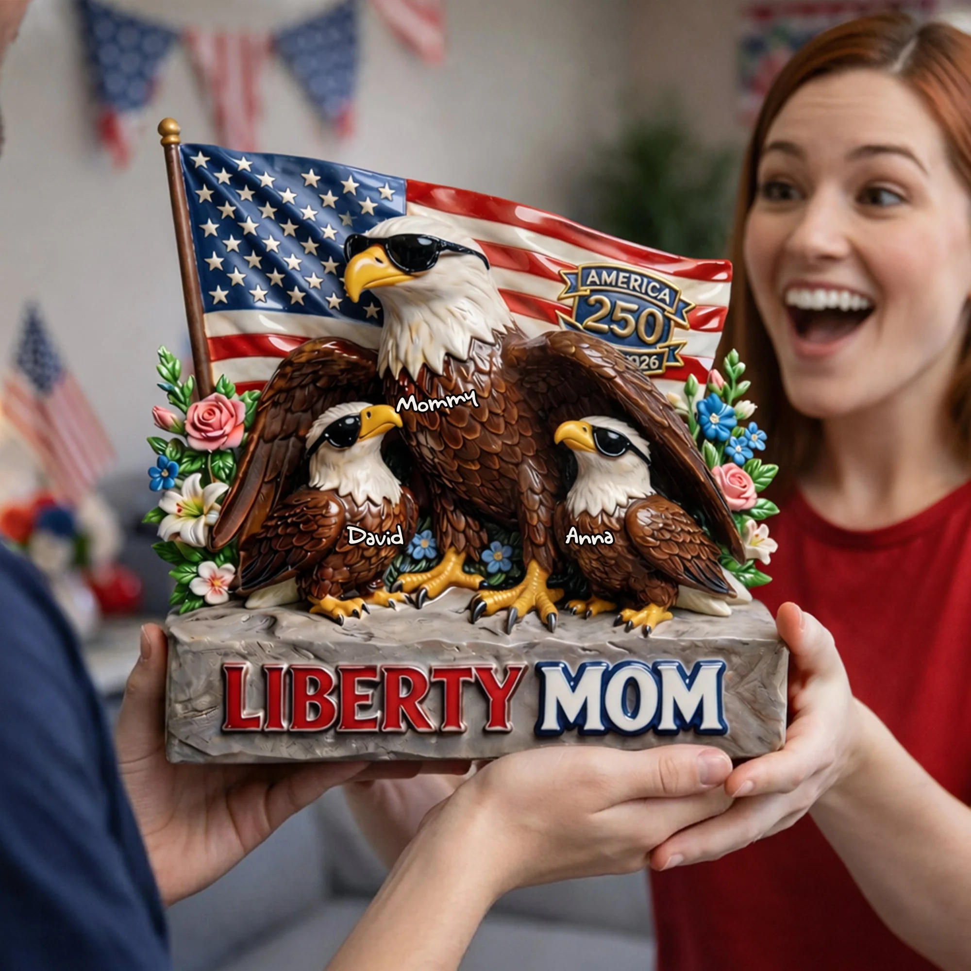 Patriotic Mom Eagle American Flag 250 Anniversary - Personalized Acrylic Plaque - Gifts For Mom