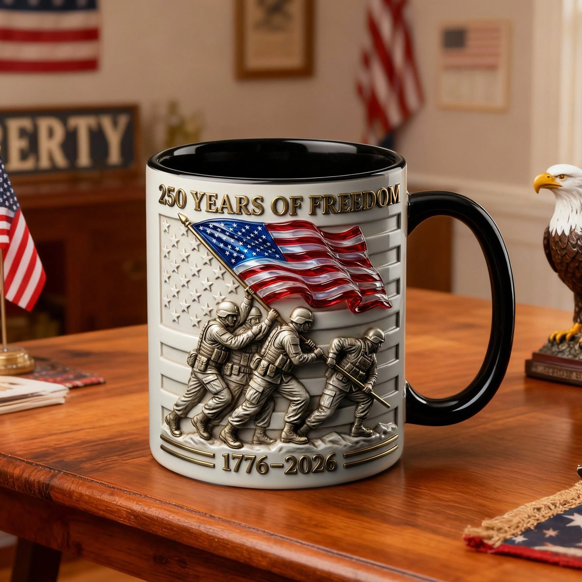 Patriotic Soldiers Raising American Flag 250th Anniversary - Personalized Coffee Accent Mug - Gifts For Veteran - Image 3