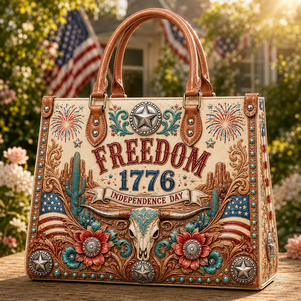 Patriotic Western USA 250 Years Of Freedom - Leather Handbag - Gift for Patriots