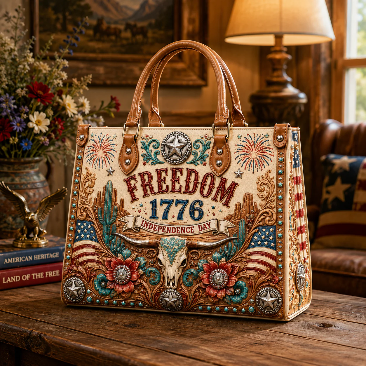 Patriotic Western USA 250 Years Of Freedom - Leather Handbag - Gift for Patriots - Image 2