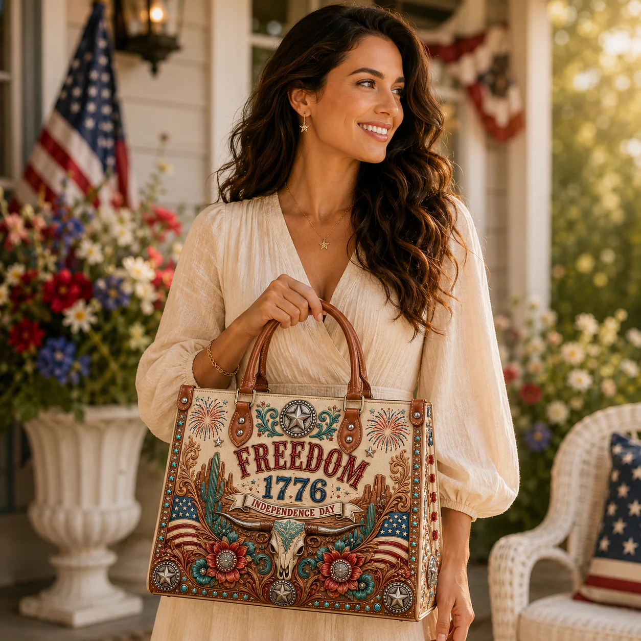 Patriotic Western USA 250 Years Of Freedom - Leather Handbag - Gift for Patriots - Image 3