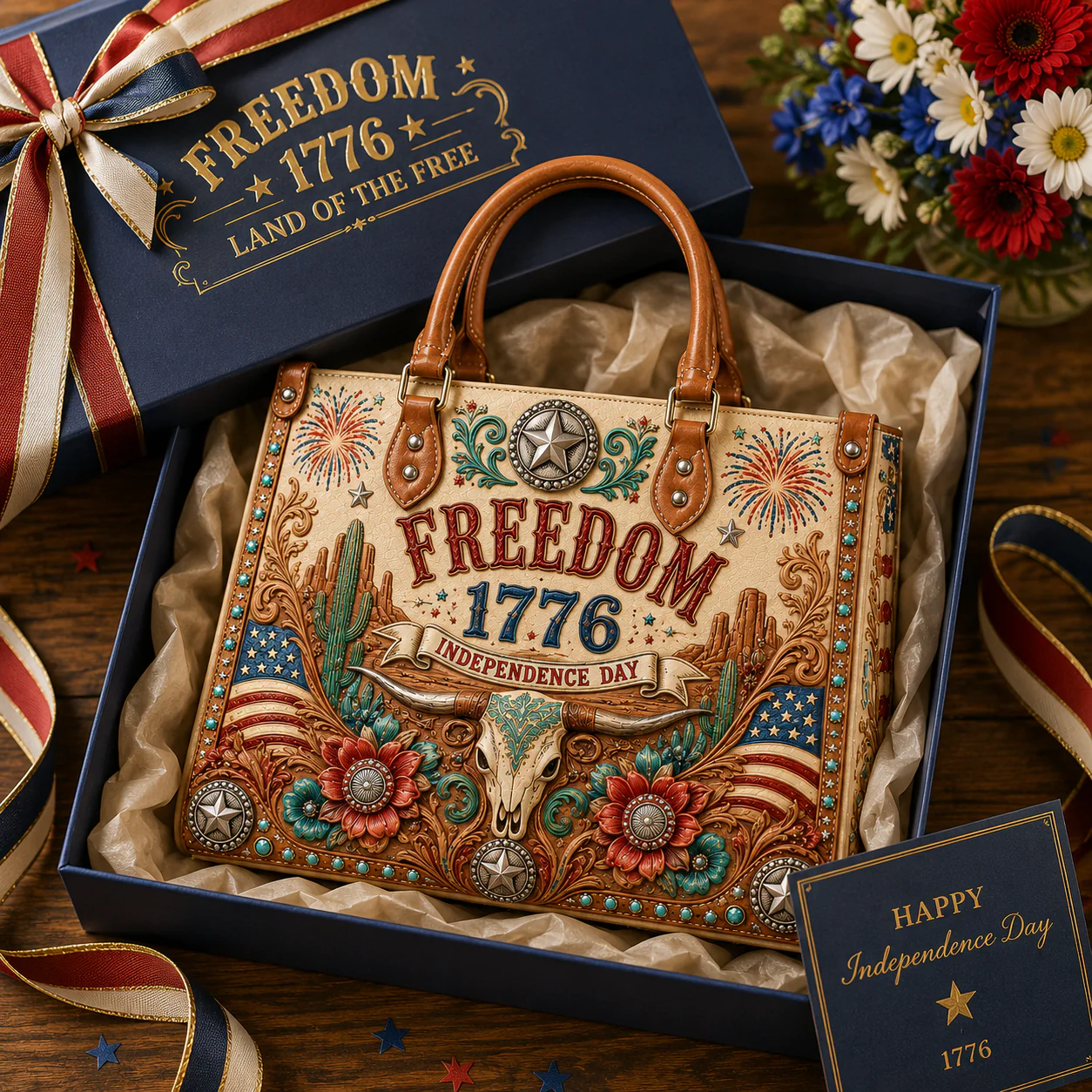 Patriotic Western USA 250 Years Of Freedom - Leather Handbag - Gift for Patriots - Image 4