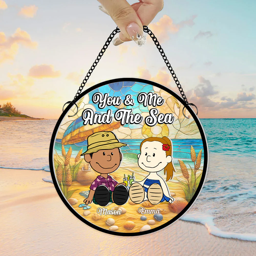 Peanu Couple Beach - Personalized Glass Window Hanging Suncatcher Ornament - Gift For Couple, Husband Wife, Anniversary | GR15 - Image 3